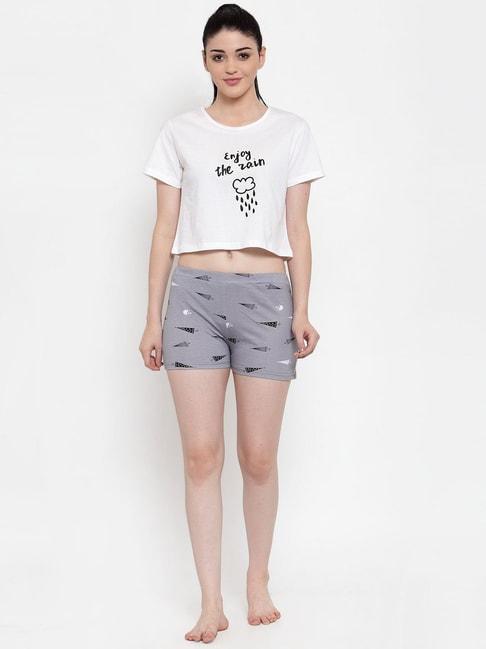 claura white & grey graphic print top with shorts