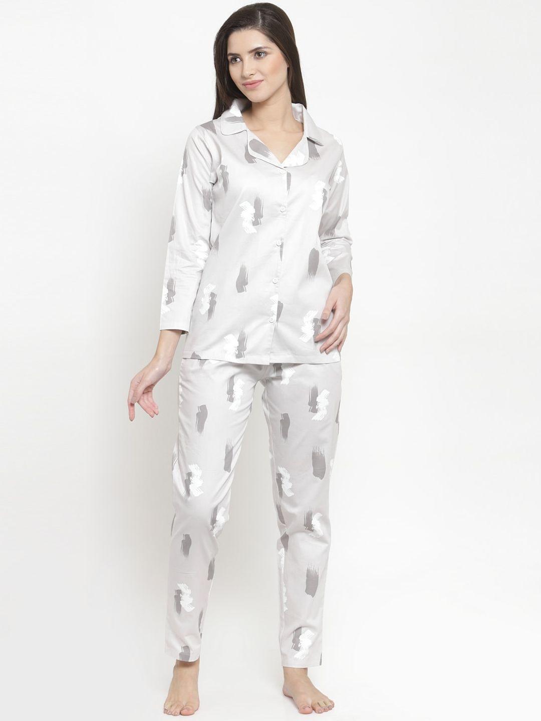 claura women grey printed night suit