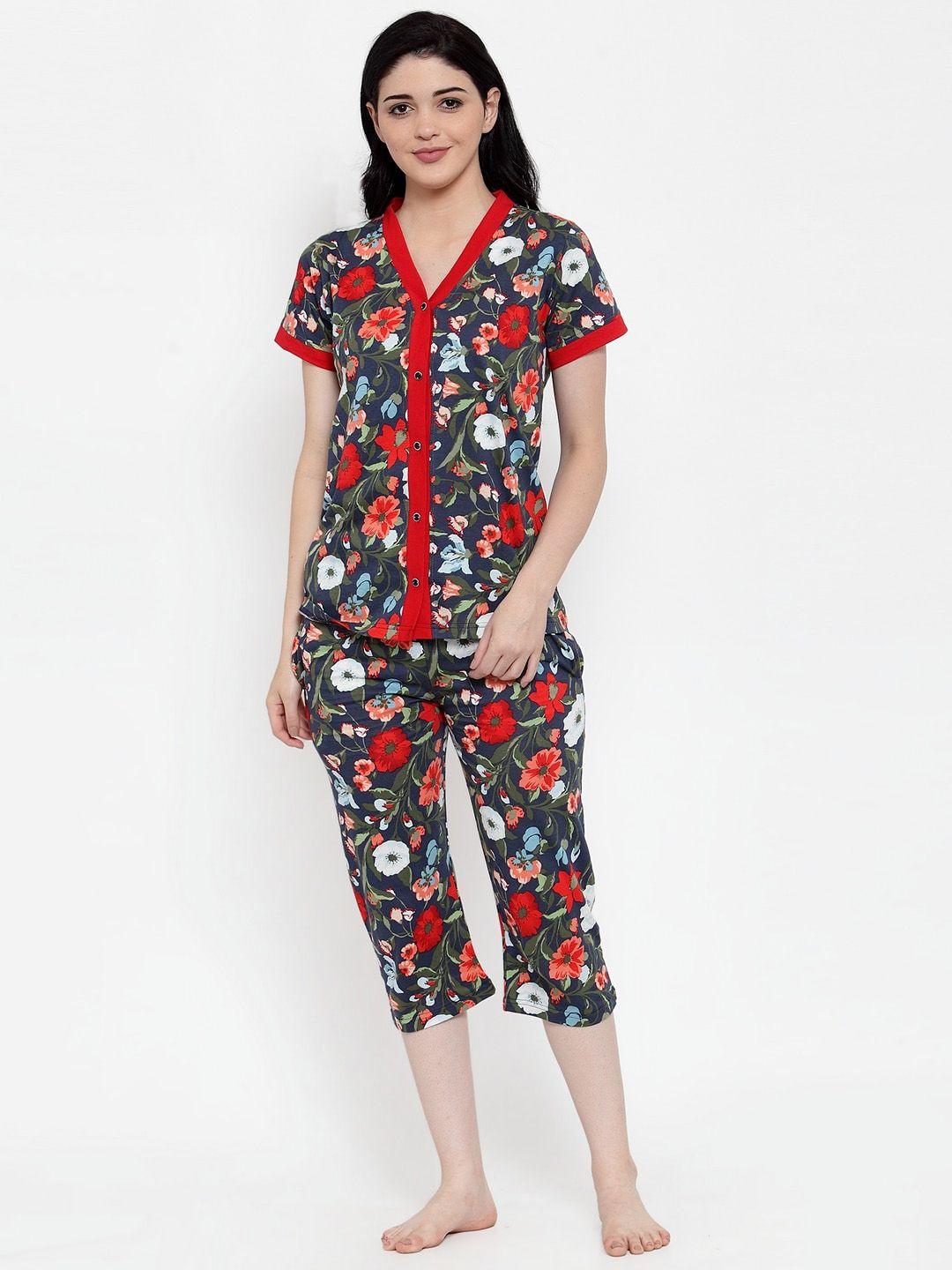 claura-women-multicolour-floral-printed-night-suit