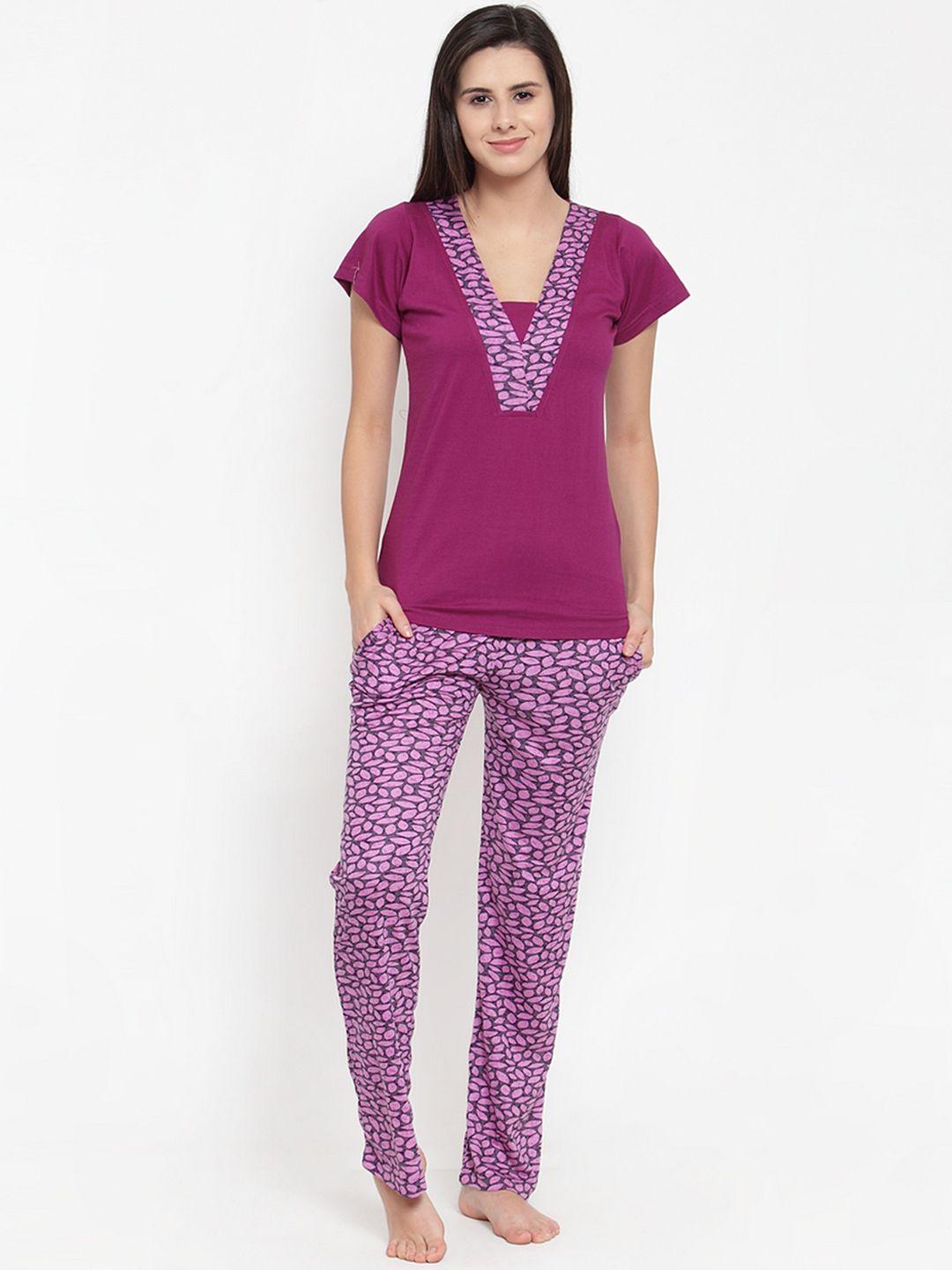 claura-women-purple-solid-night-suit