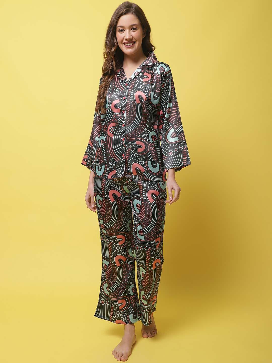 claura abstract printed satin night suit