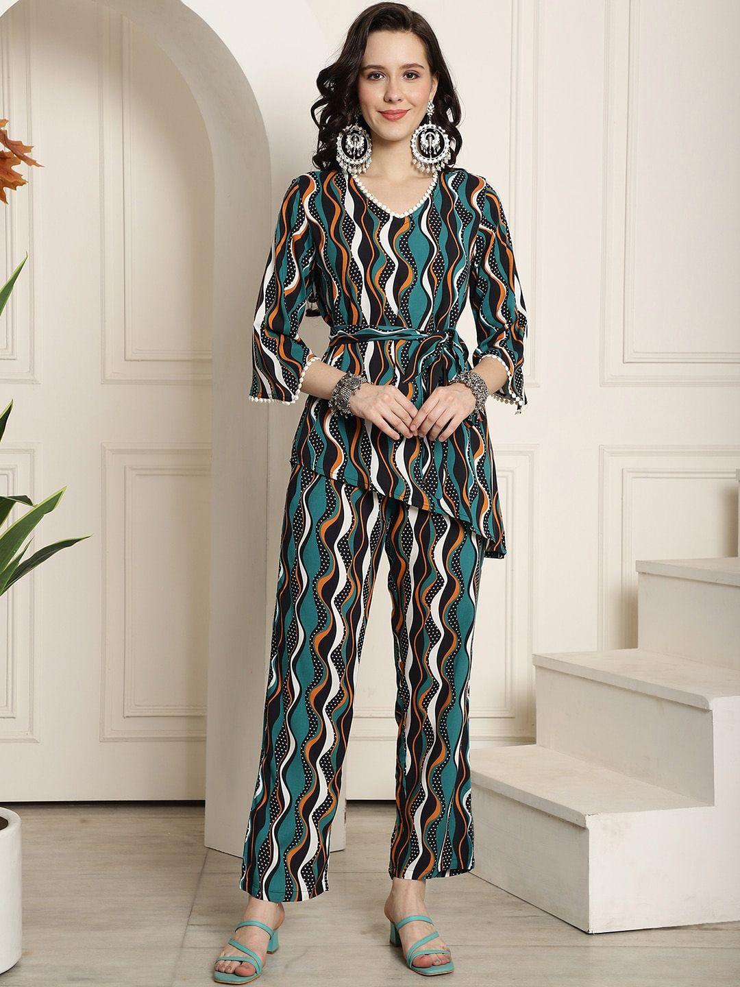 claura abstract printed tunic with trousers