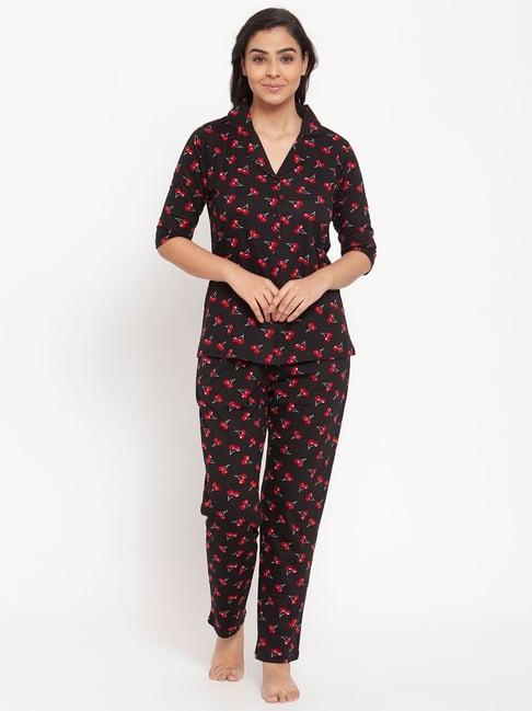 claura black & red printed shirt with pyjamas