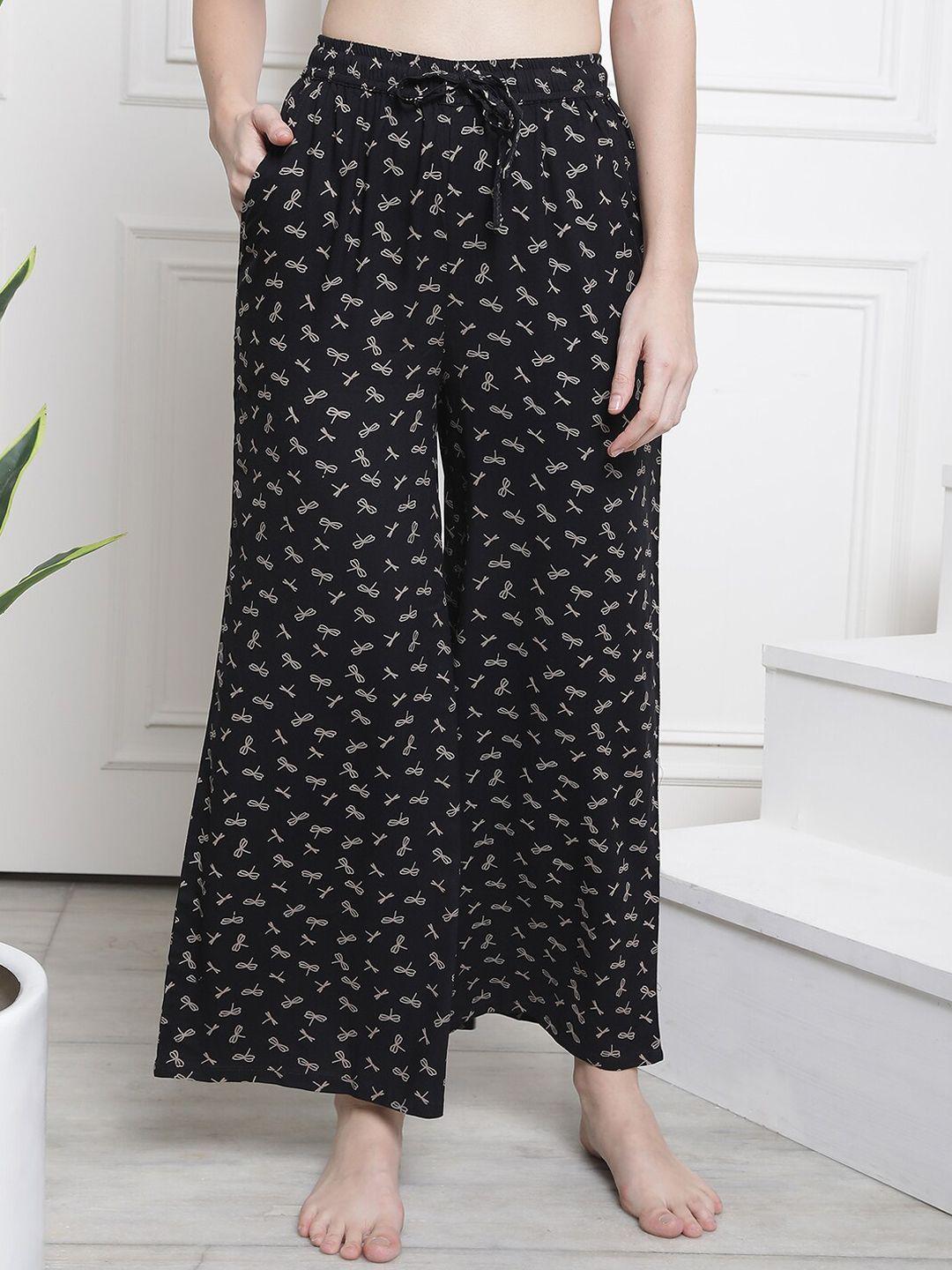 claura black & white printed flared cotton lounge pants