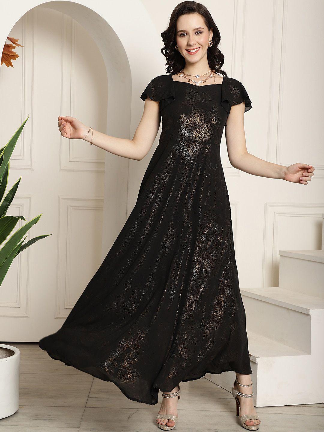 claura black floral print cape sleeve georgette maxi dress