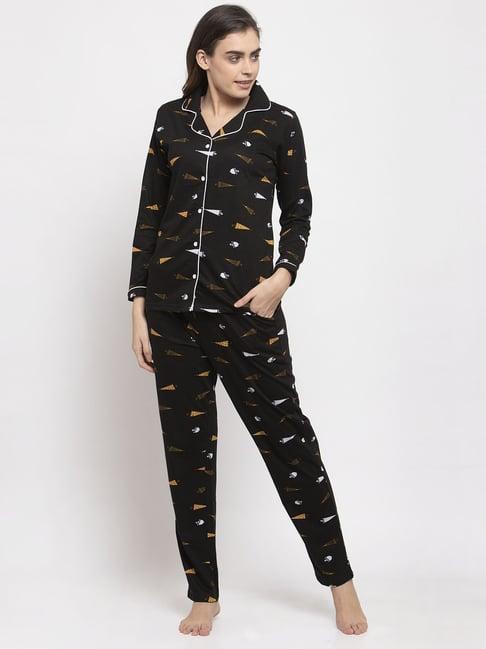 claura black printed shirt with pyjamas