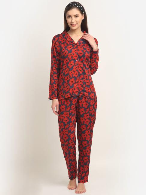 claura blue & red printed shirt with pyjamas