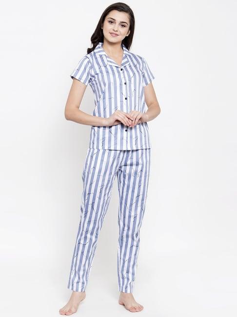 claura blue & white stripes shirt with pyjamas
