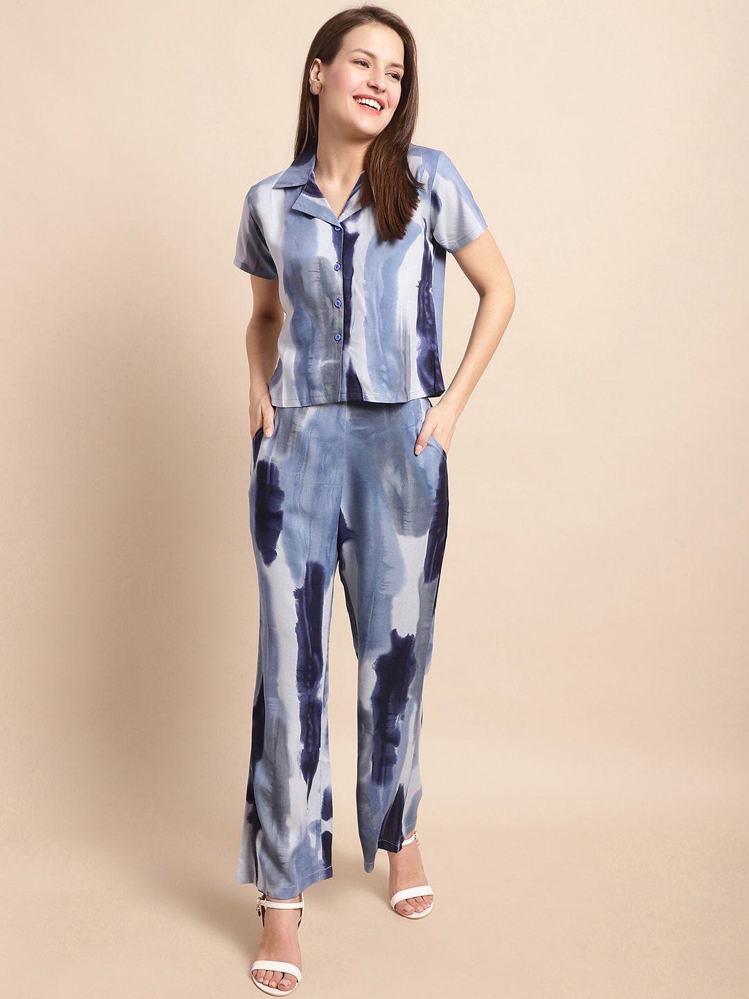 claura blue & white tie & dye shirt with trousers