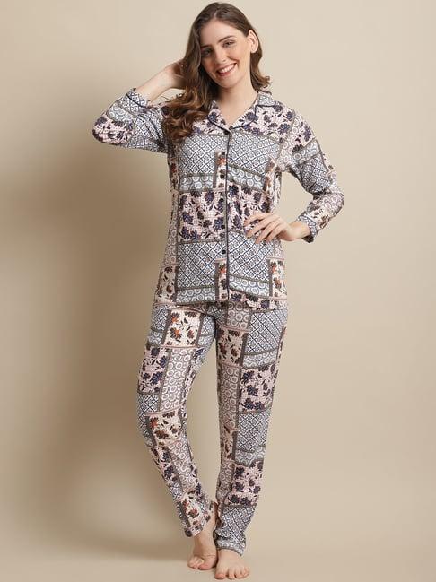 claura blue floral print shirt with pyjamas