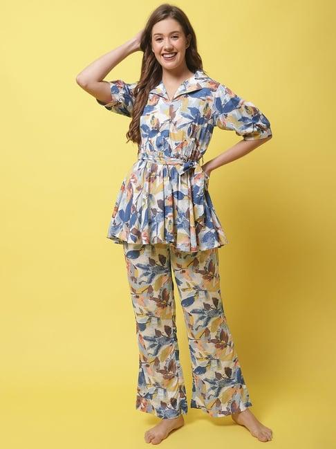 claura blue printed top pyjama set