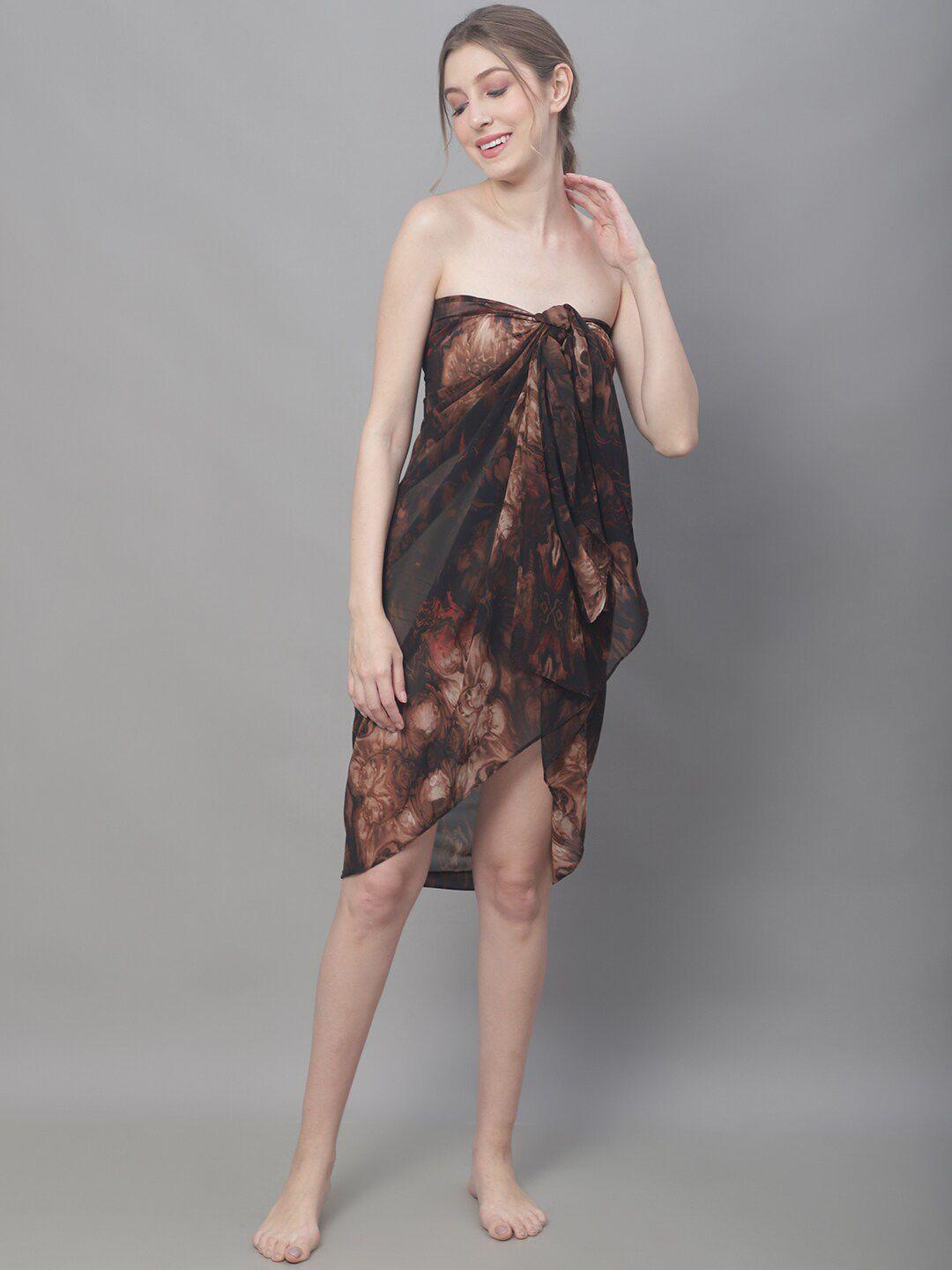 claura brown abstract printed swimwear sarong