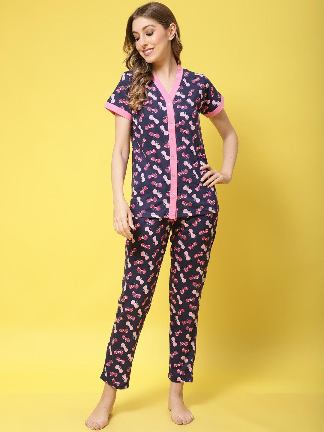 claura conversational printed pure cotton night suit