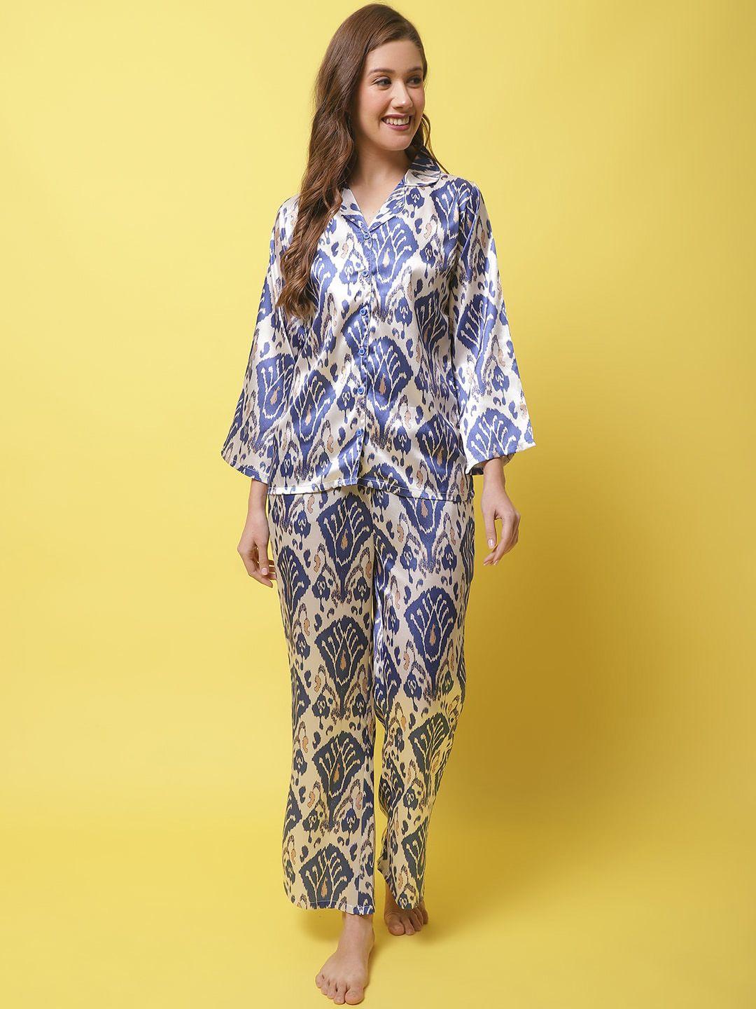 claura ethnic motifs printed satin night suit