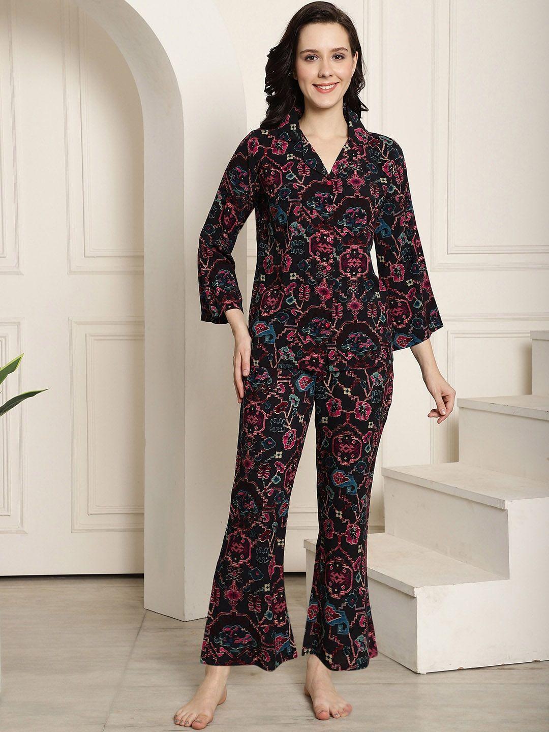 claura ethnic motifs printed shirt with pyjamas