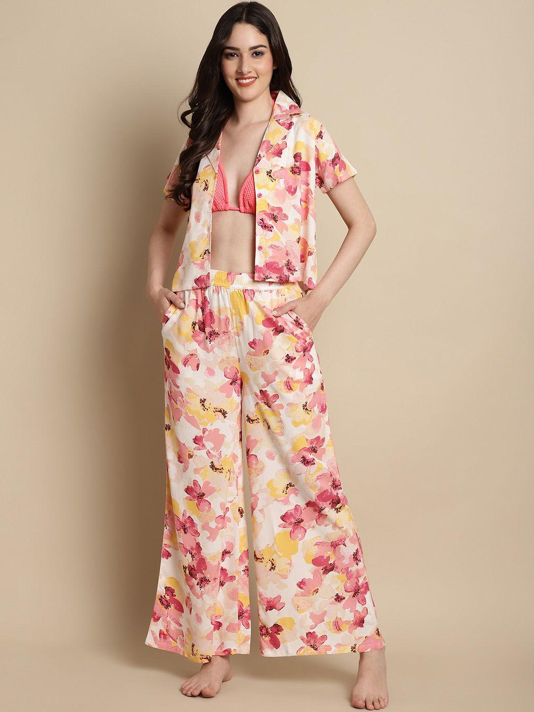 claura floral printed cotton night suit