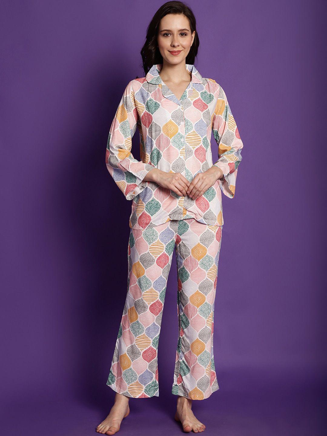 claura geometric printed shirt with pyjamas