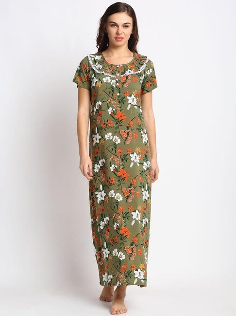 claura green floral print nighty