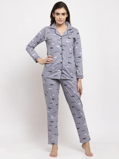 claura grey printed shirt with pyjamas