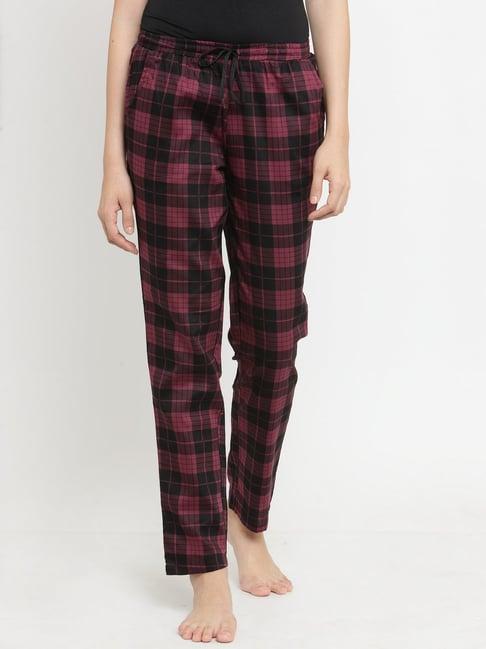 claura maroon & black checks pyjamas