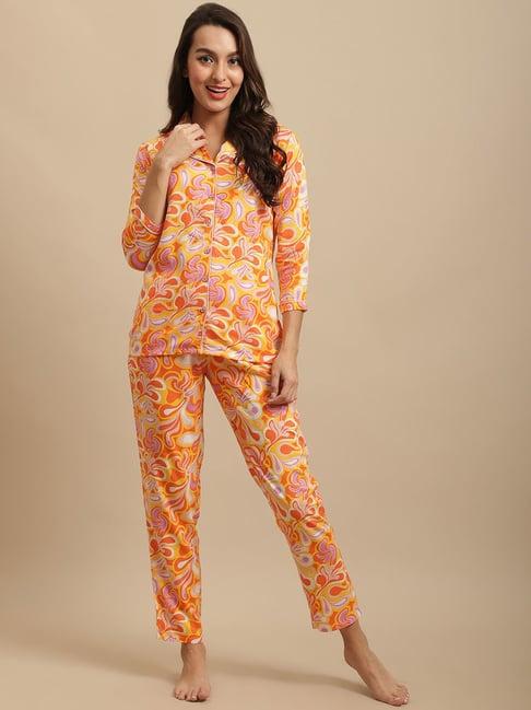 claura orange printed shirt with pyjamas