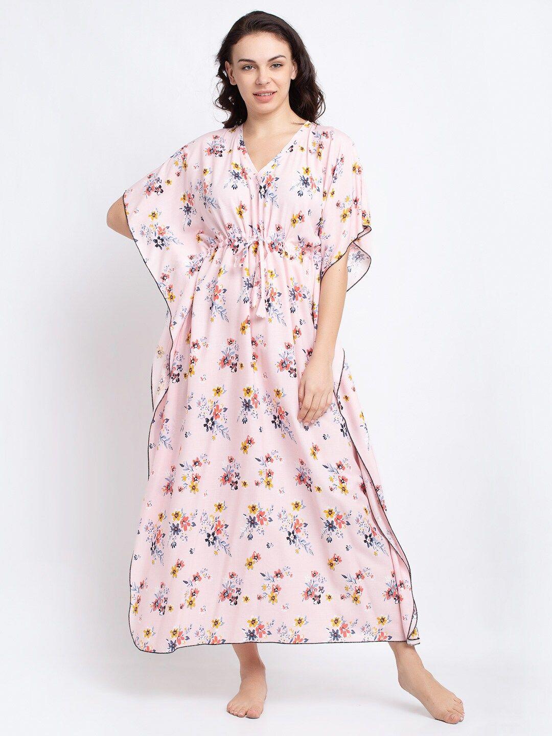 claura pink floral printed kaftan nightdress