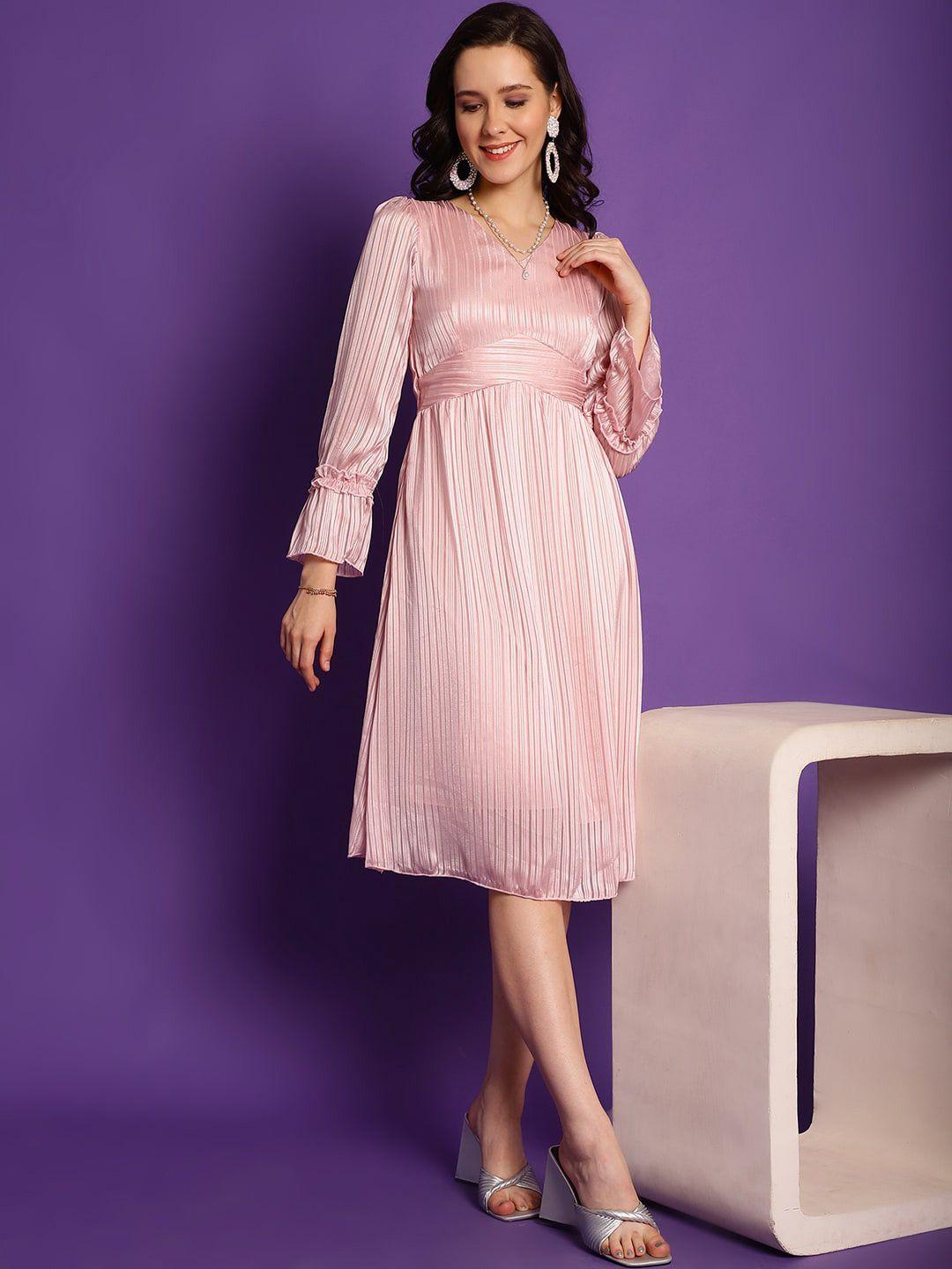 claura pink striped georgette empire dress
