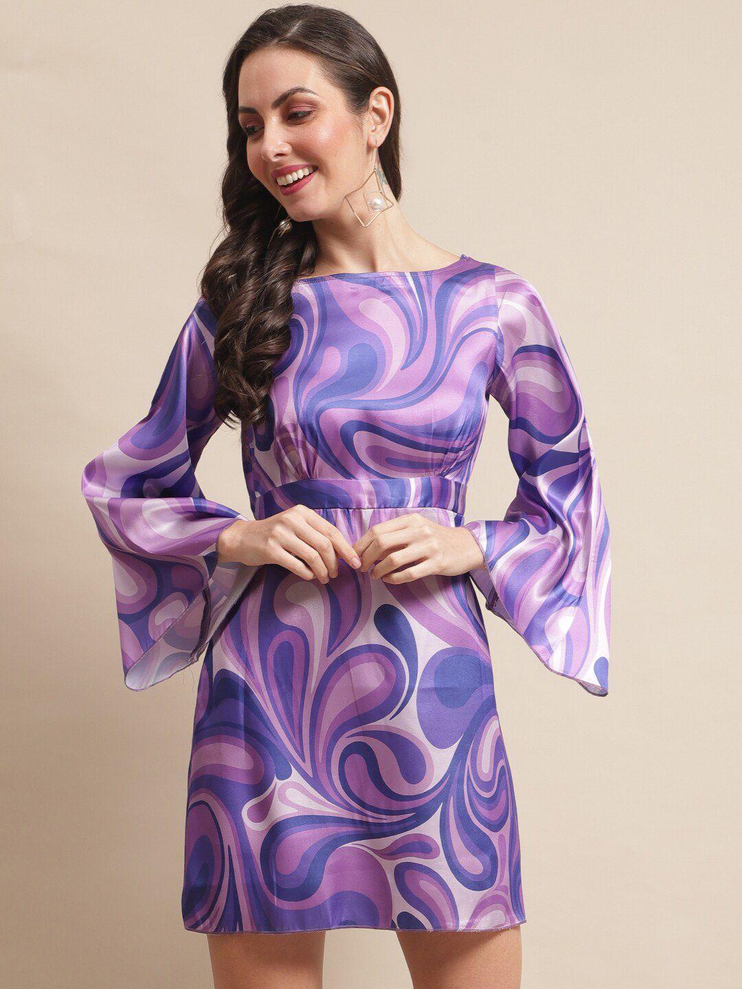 claura printed flared sleeve georgette a-line dress