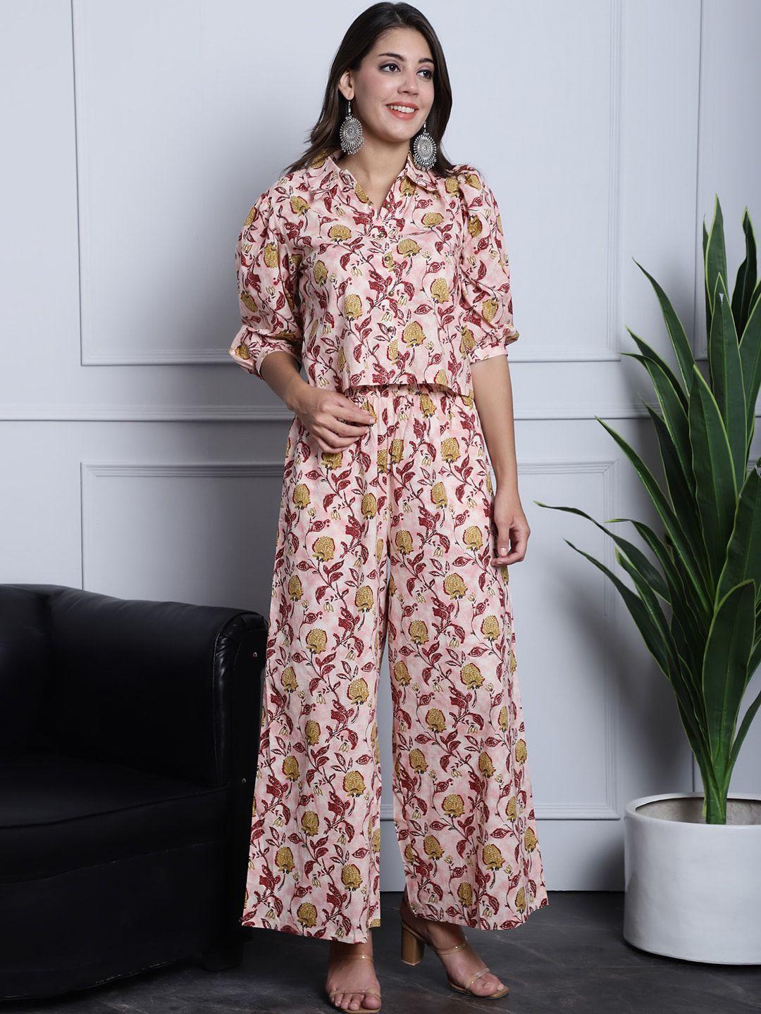 claura printed pure cotton shirt with palazzos co-ords