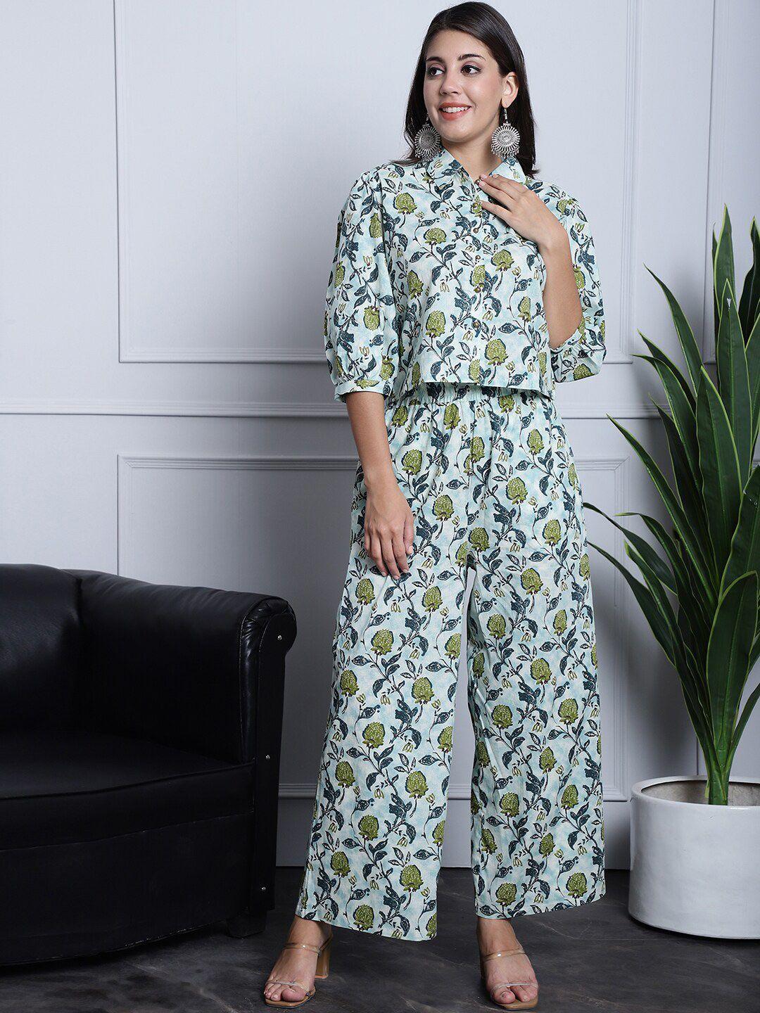 claura printed pure cotton shirt with palazzos co-ords