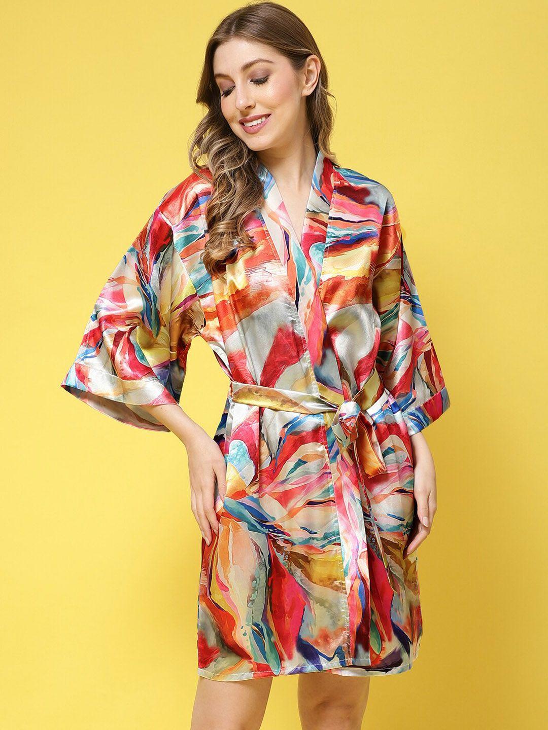 claura printed silk satin robe