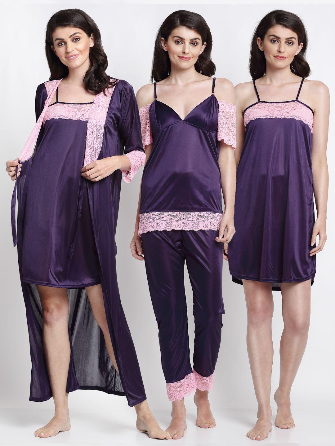 claura purple & pink solid nightdress
