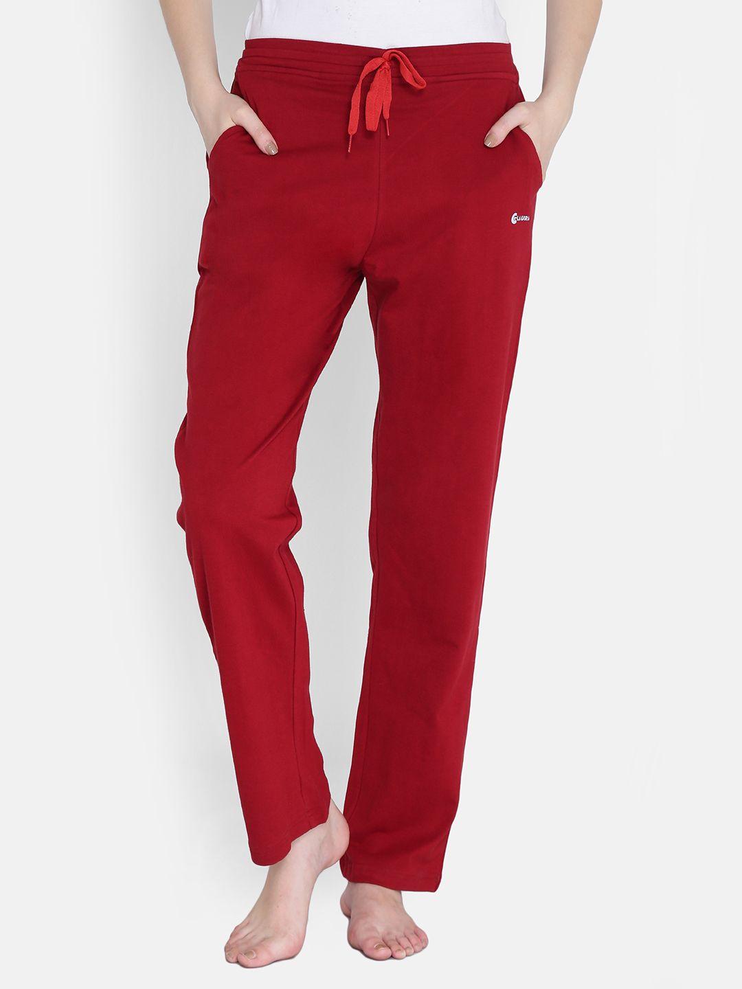 claura red solid lounge pants lower-11