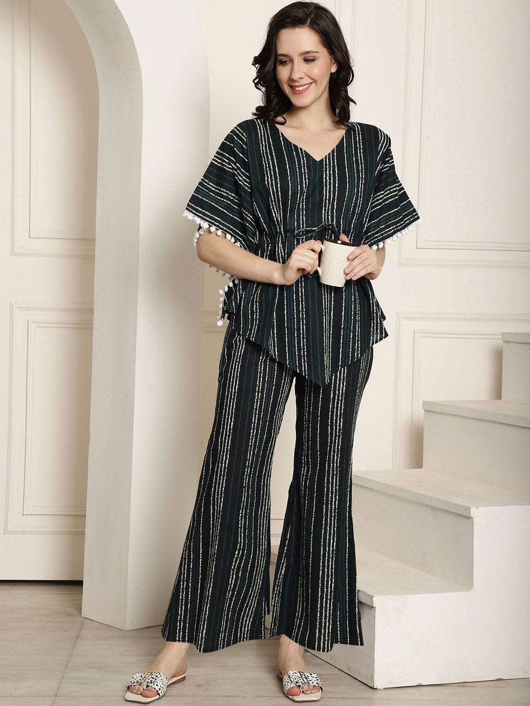 claura striped pure cotton kaftan top with pyjamas