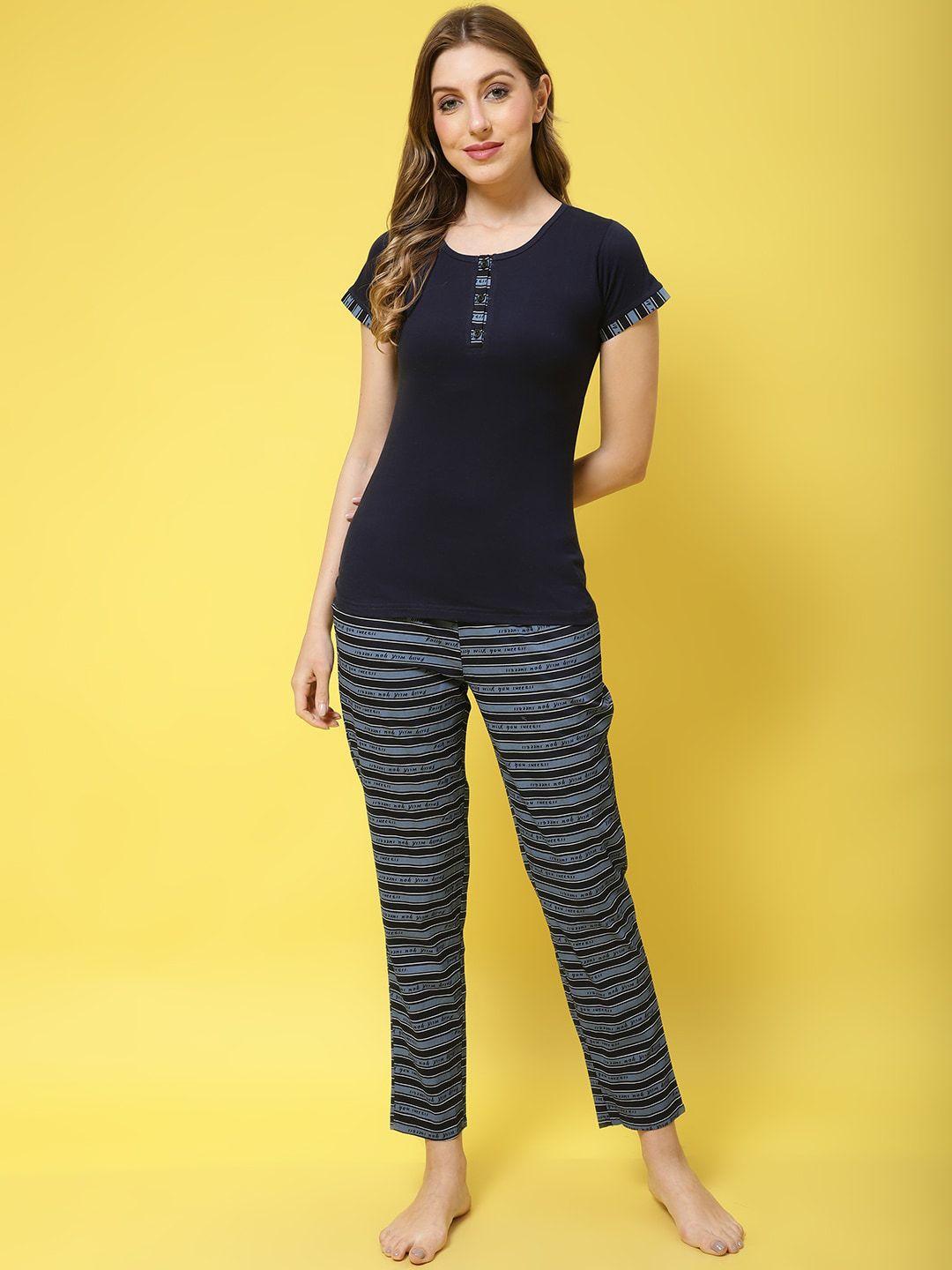 claura striped pure cotton night suit