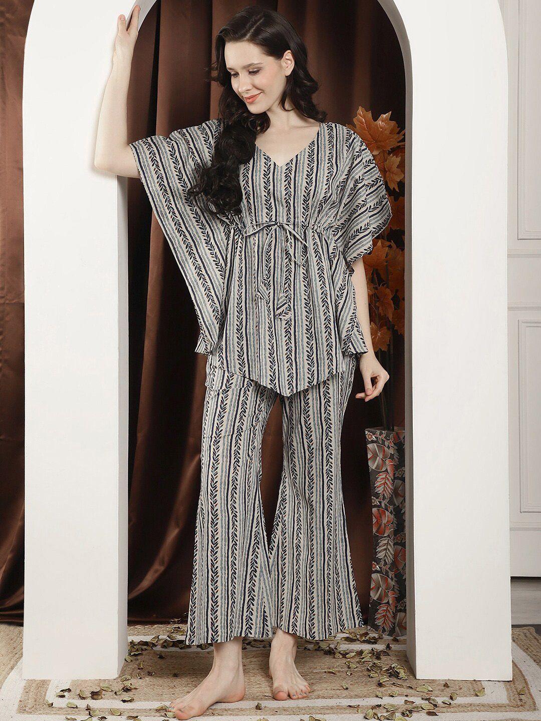 claura striped v-neck kaftan night suit