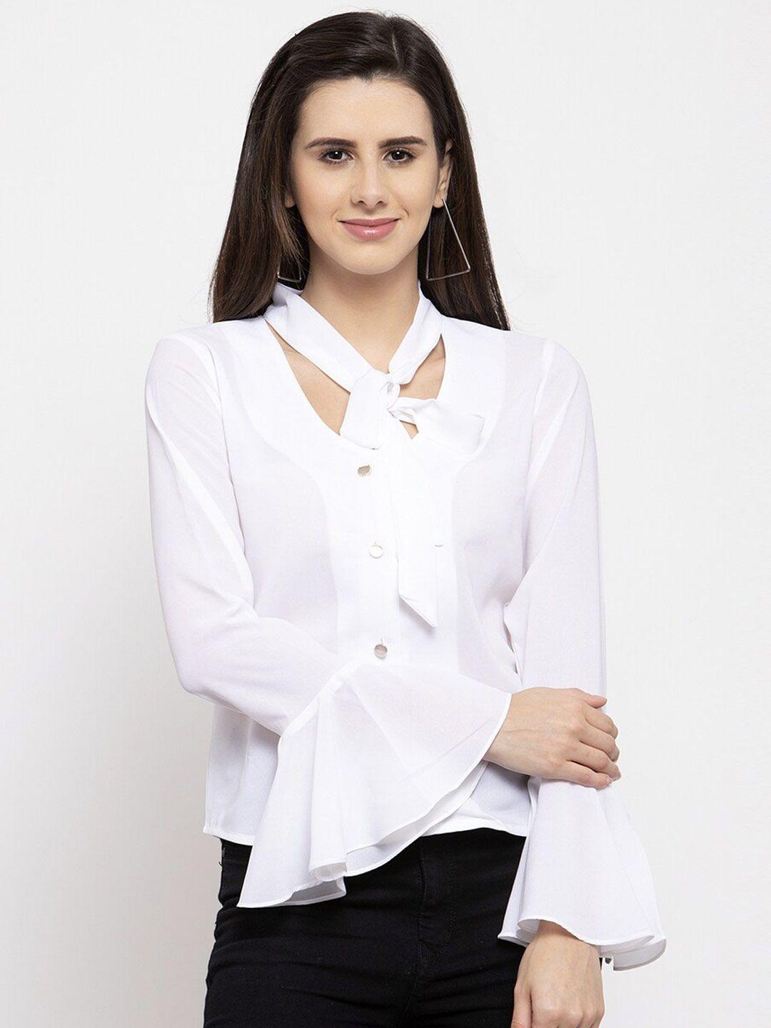 claura white georgette shirt style top