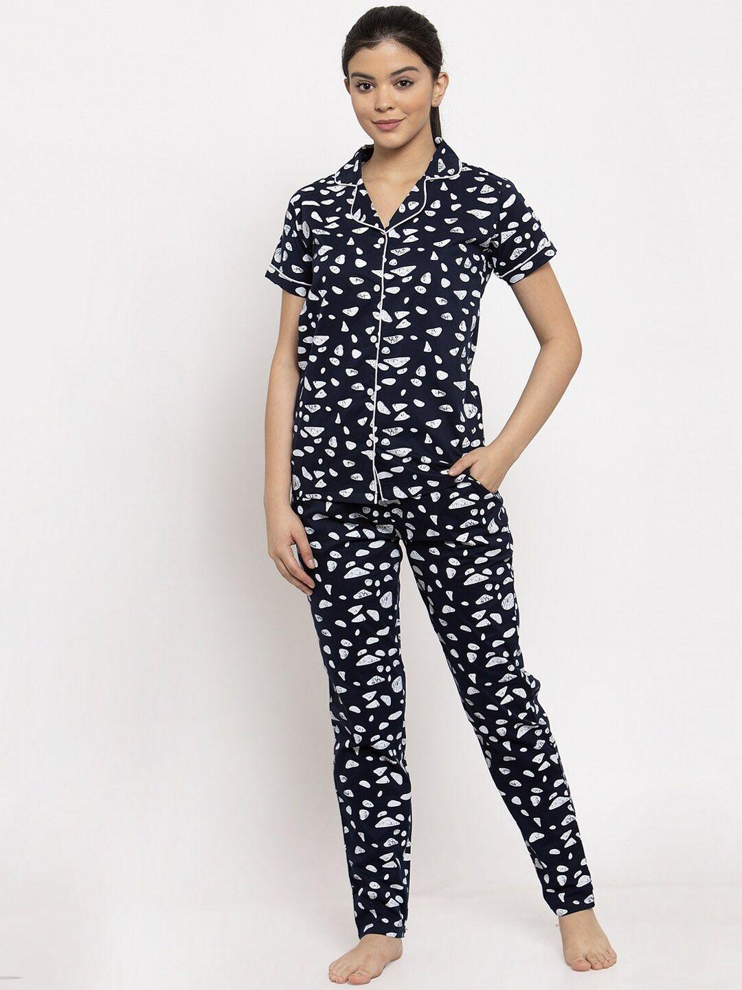 claura women 2 pieces abstract printed pure cotton night suit