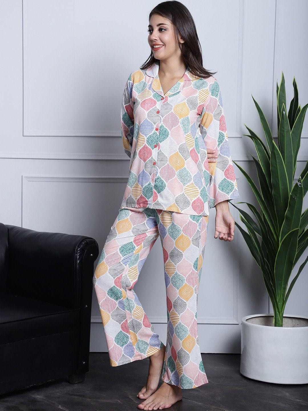 claura women abstract printed shirt with trousers
