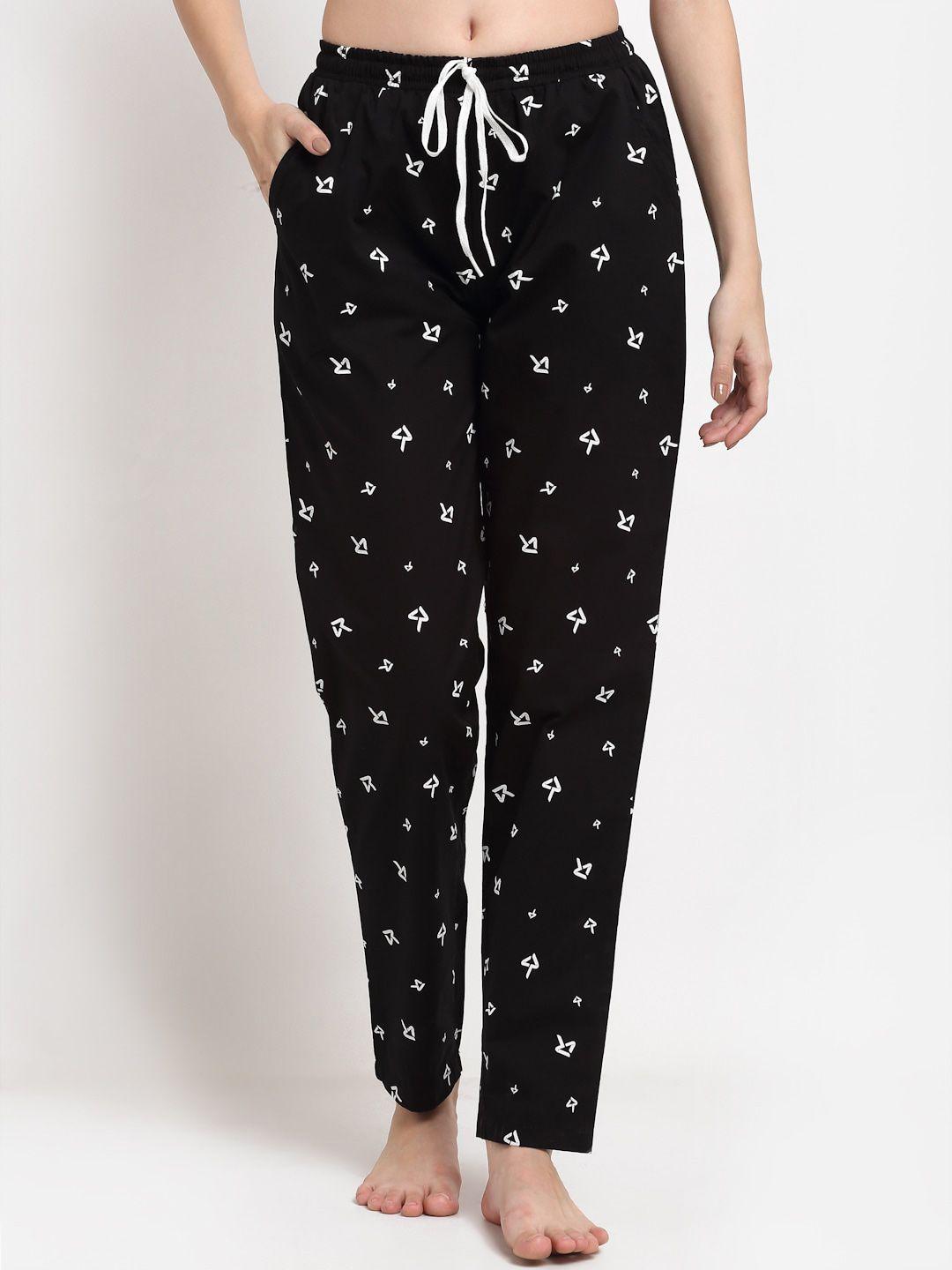 claura women black printed cotton lounge pants