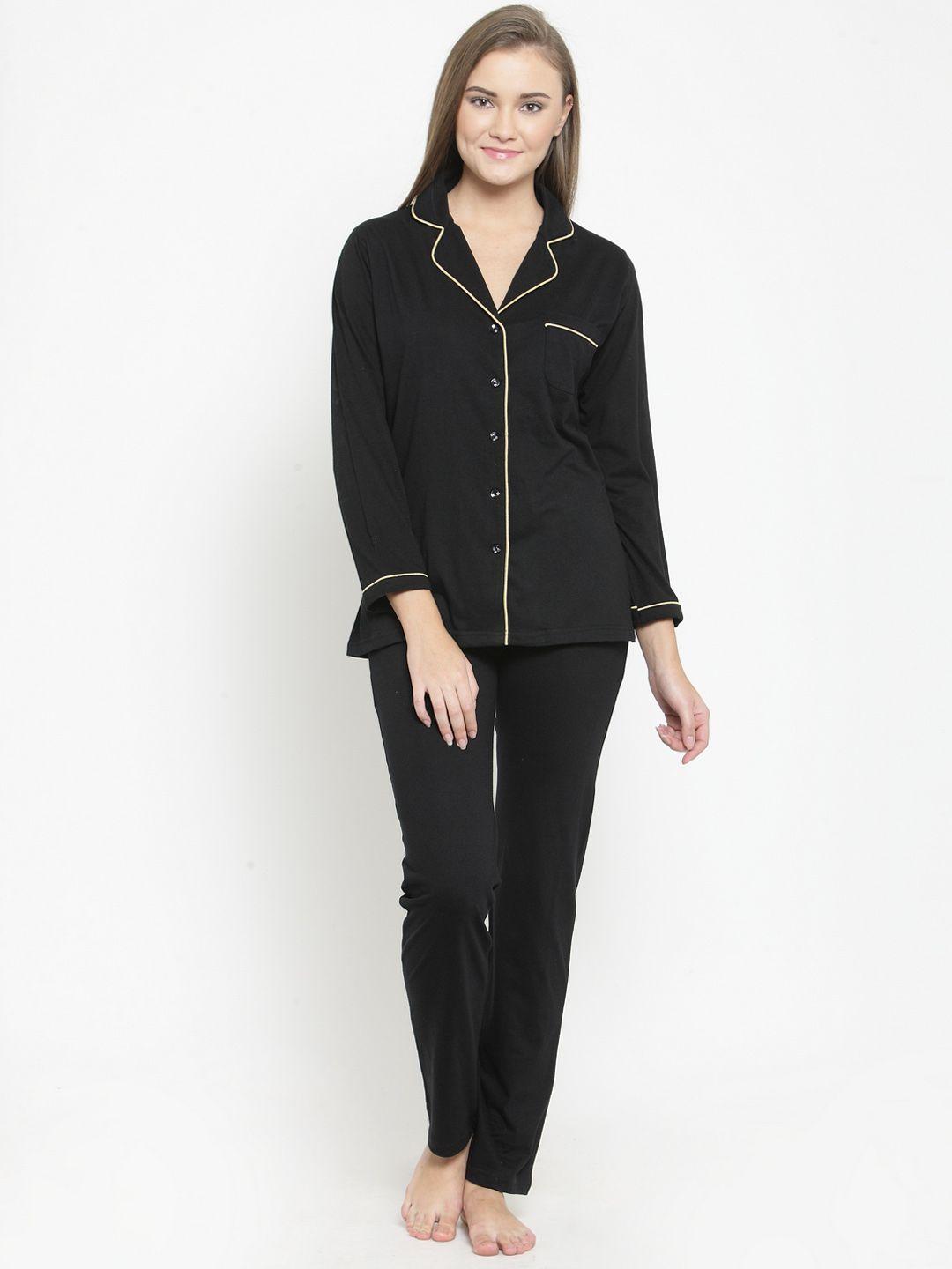 claura women black solid pyjamas set