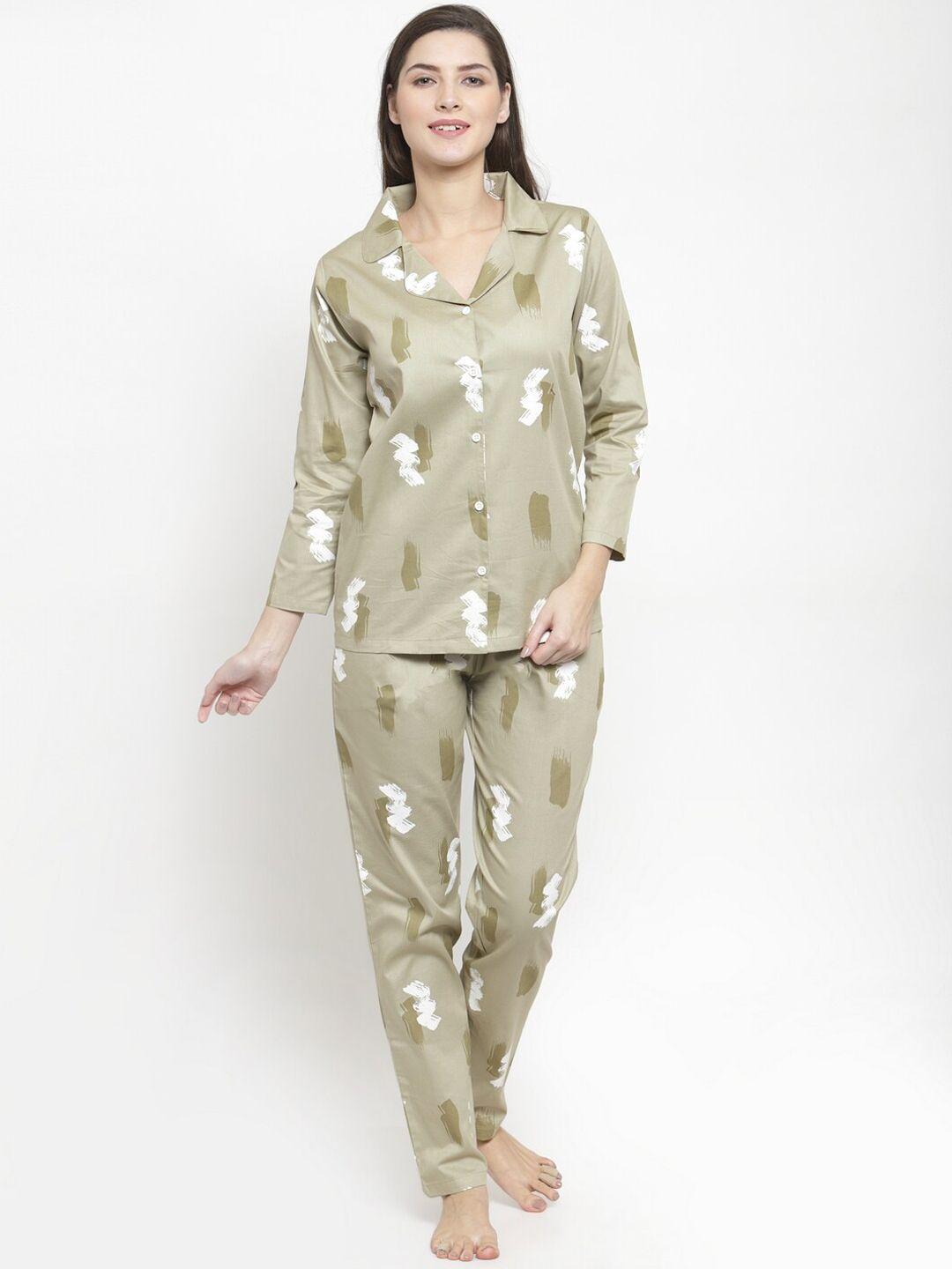 claura women conversational printed pure cotton night suit