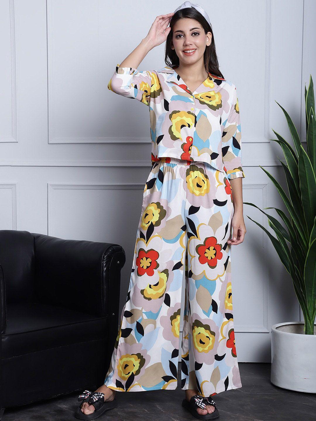 claura women floral printed shirt and pyjamas night suit