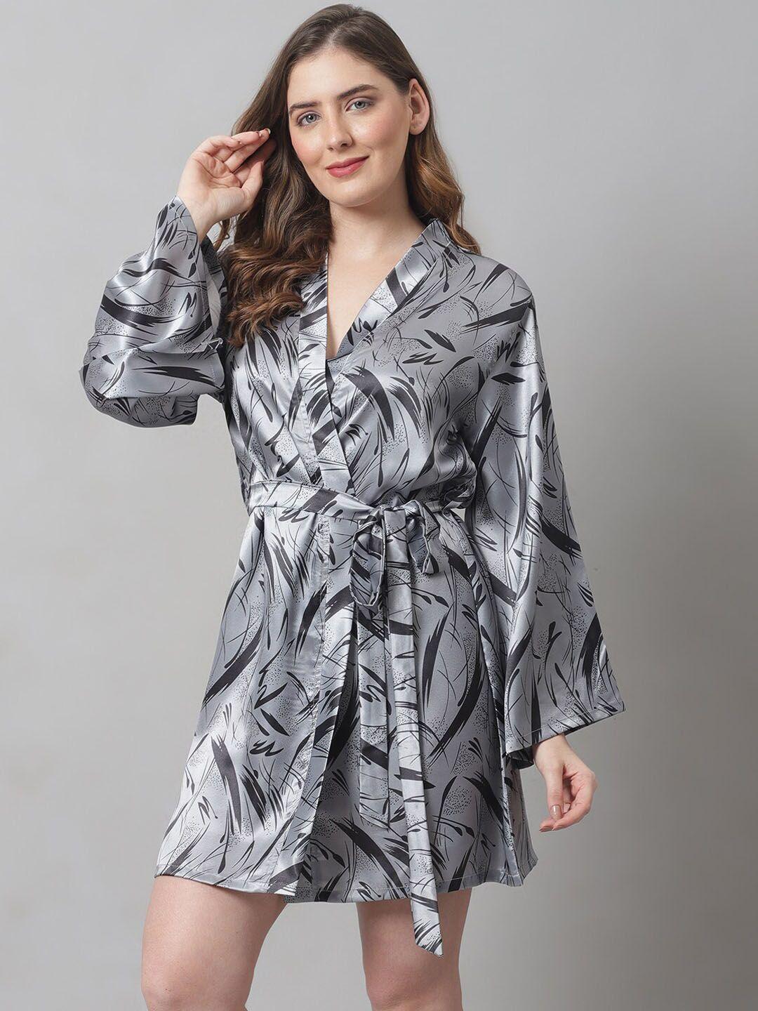 claura women grey printed robe