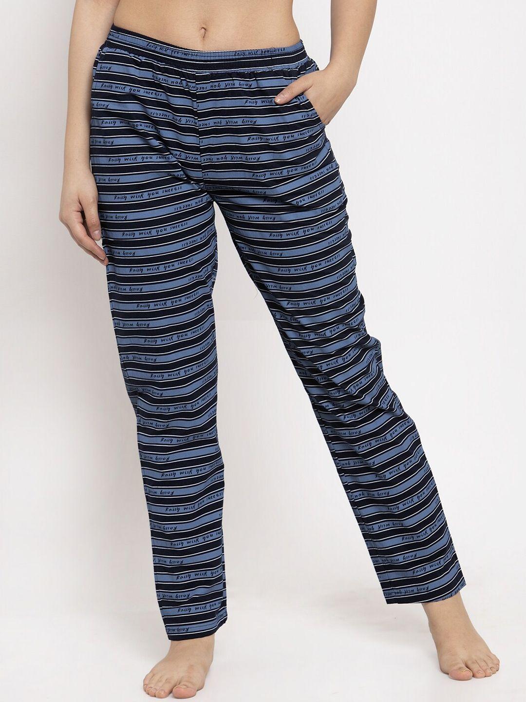 claura women navy blue & black striped lounge pants lower-41