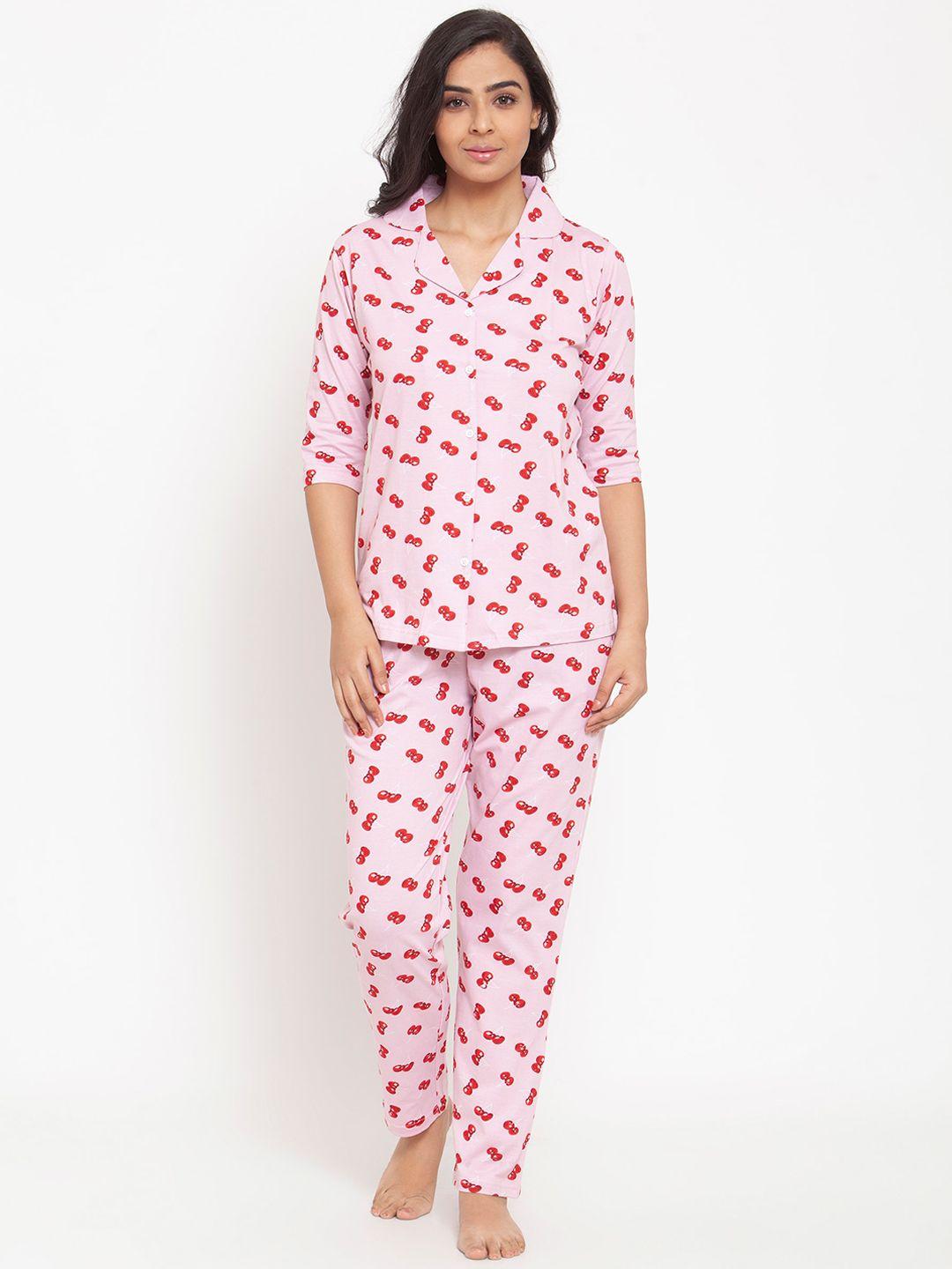 claura women pink & red printed night suit