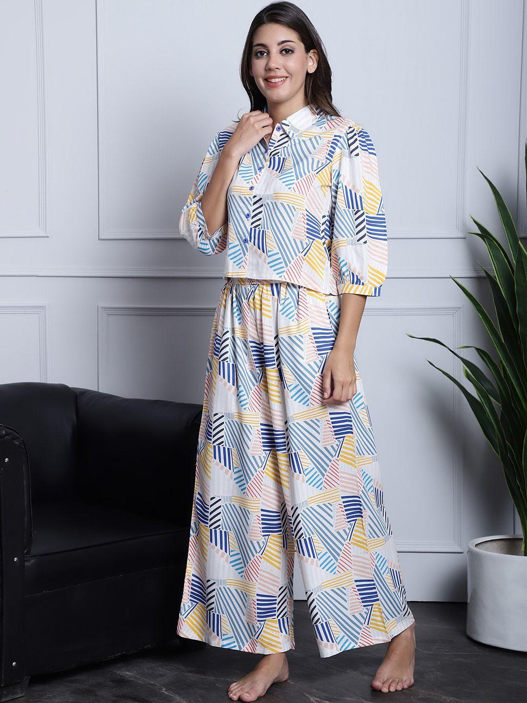 claura women printed shirt and pyjamas night suit