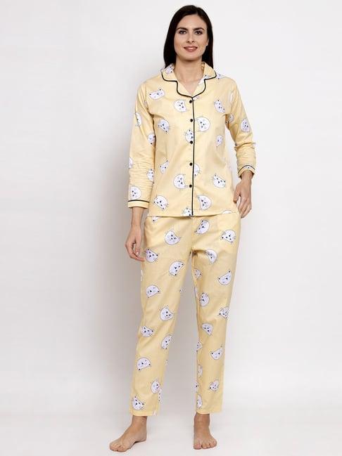 claura yellow printed shirt with pyjamas