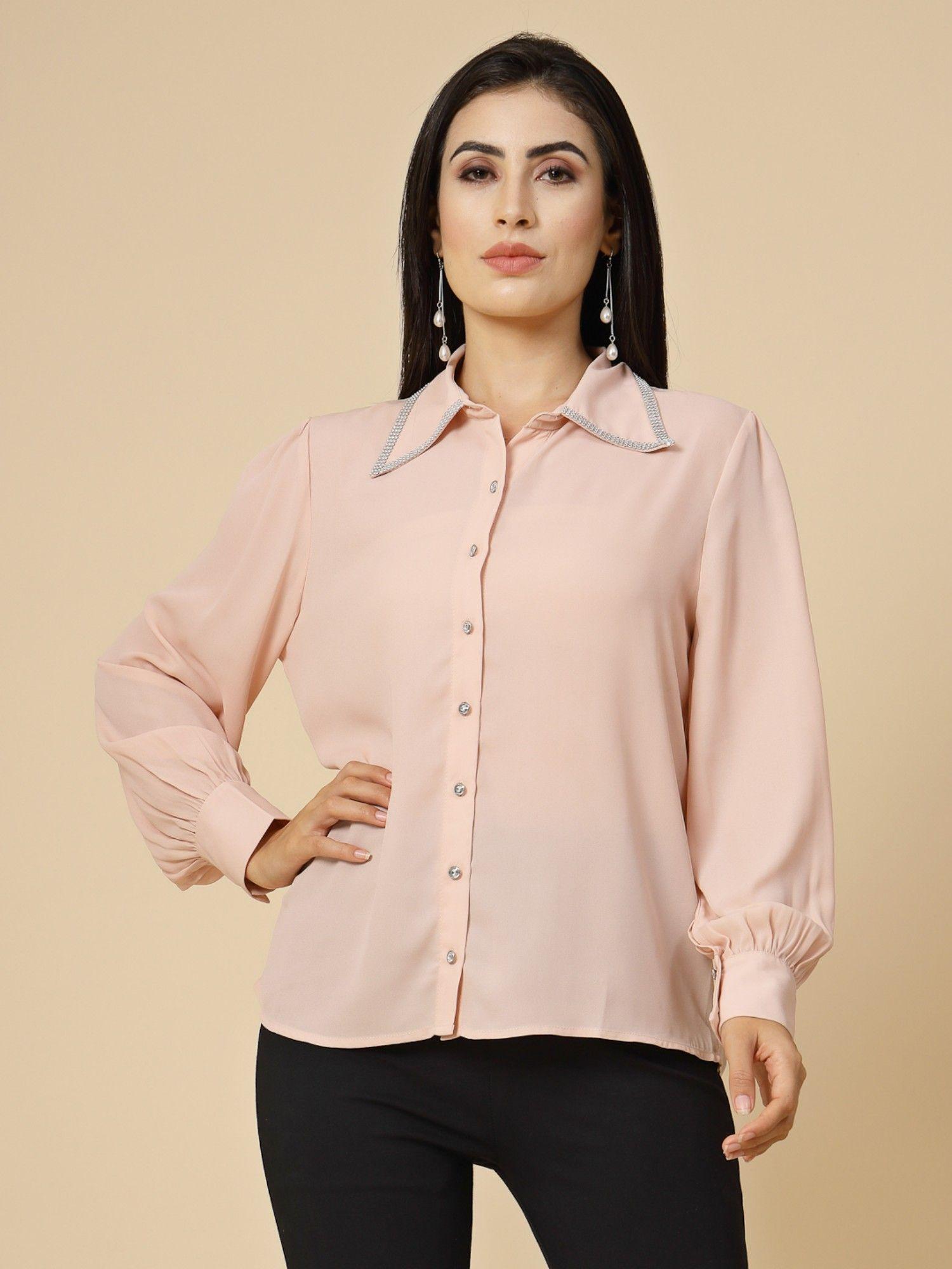 clay pink solid georgette shirt