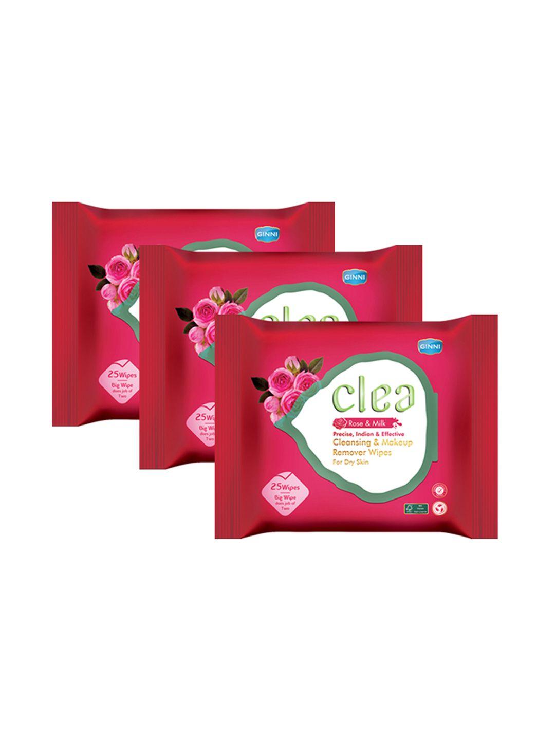 clea set of 3 rose & milk cleansing & makeup remover wet wipes - 25 pulls each